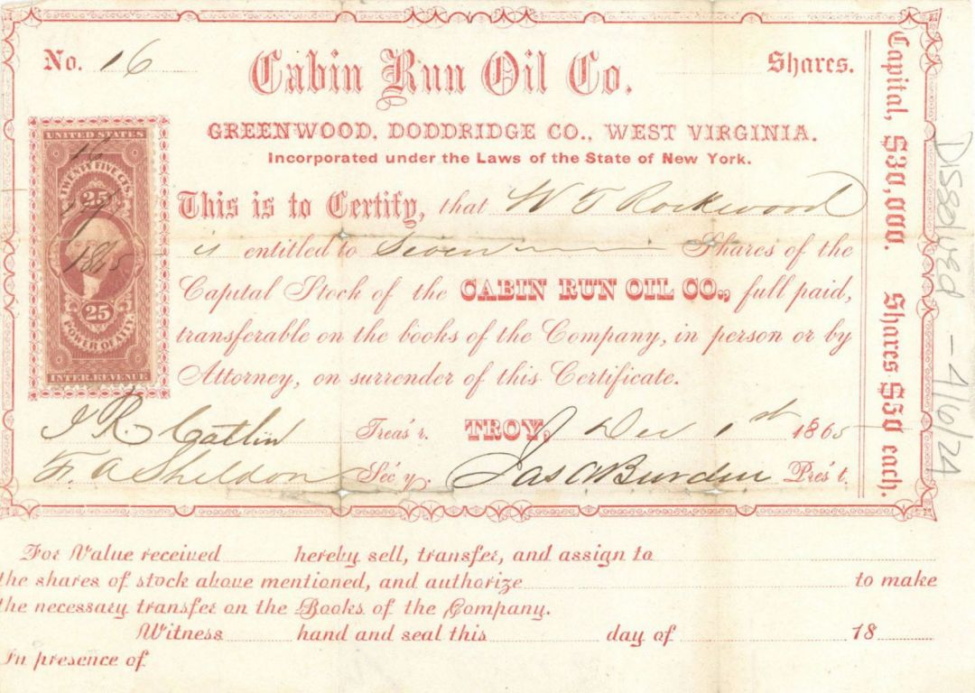 Cabin Run Oil Co. - Stock Certificate