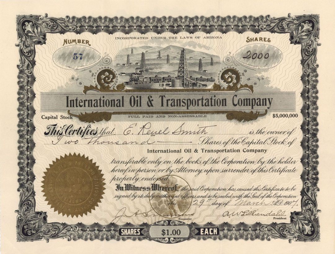 International Oil and Transportation Co. - Stock Certificate