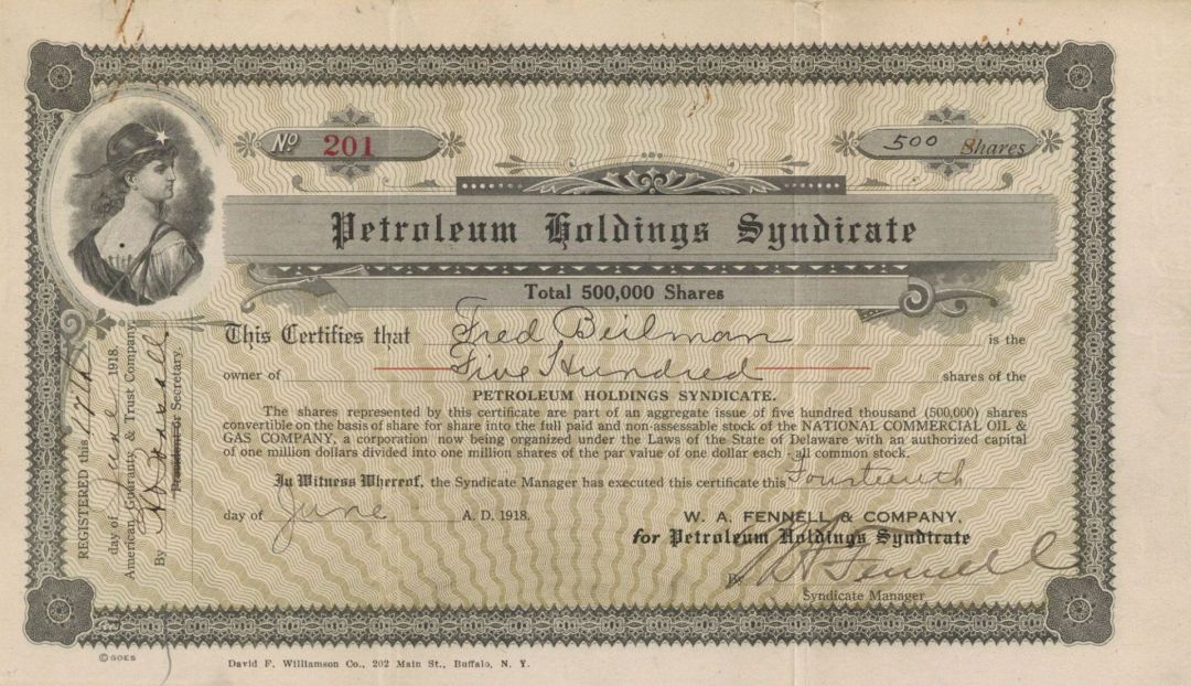 Petroleum Holdings Syndicate - Stock Certificate
