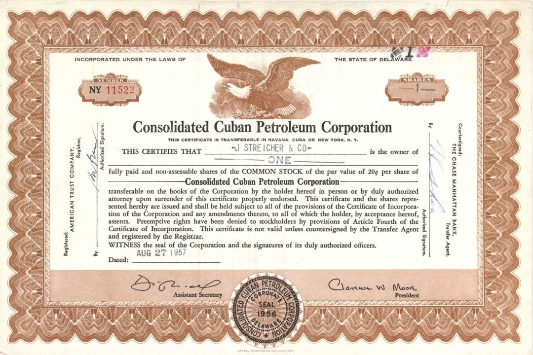Consolidated Cuban Petroleum Corp. - Stock Certificate