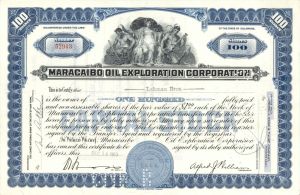 Maracaibo Oil Exploration Corp. Issued to Lehman Bros. - dated 1953-59 Oil Stock Certificate - Maracaibo Basin in Venezuala