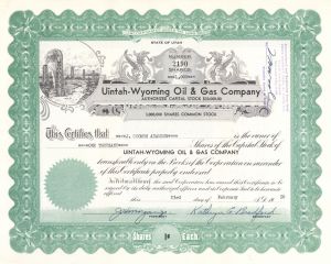 Uintah-Wyoming Oil and Gas Co. - 1956 dated Stock Certificate (Uncanceled)