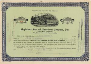 Magdalena Gas and Petroleum Company, Inc.  -  1920 dated Stock Certificate