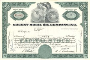 Socony Mobil Oil Co., Inc. - 1956-1965 dated Stock Certificate