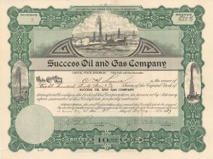 Success Oil and Gas Co. - 1917 dated Stock Certificate