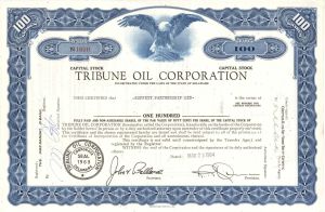 Tribune Oil Corp. Issued to Buffett Partnership Ltd - 1964 dated Oil Stock Certificate
