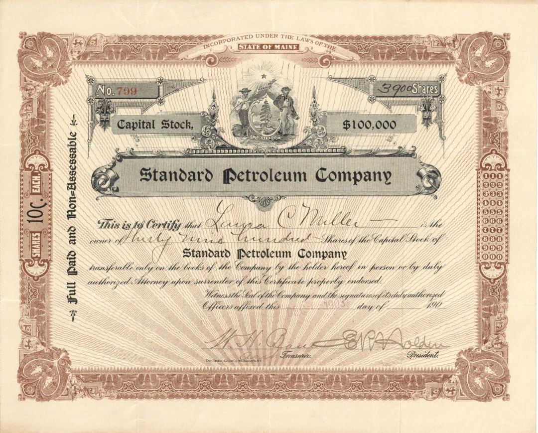Standard Petroleum Co. - 1903 dated Stock Certificate