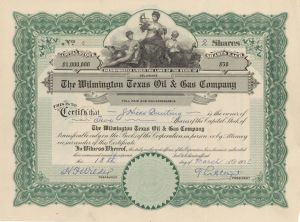 Wilmington Texas Oil and Gas Co. - 1926 dated Stock Certificate
