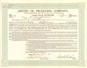 United Oil Producing Company - 1903 dated Stock Certificate