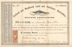 Portland and Westbrook Land and Petroleum Assoc. - 1866 dated Stock Certificate
