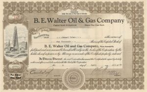 B. E. Walter Oil and Gas Co. - 1936 dated Stock Certificate