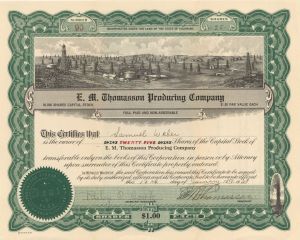 E. M. Thomasson Producing Co. - 1938 dated Stock Certificate