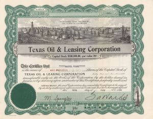 Texas Oil and Leasing Corp. - 1938 dated Stock Certificate