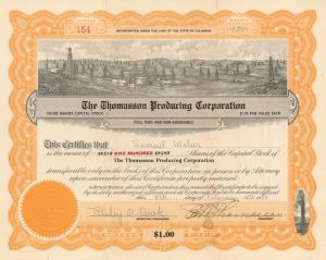 Thomasson Producing Corp. - 1938 dated Stock Certificate