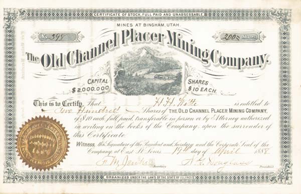 Old Channel Placer Mining Co. - Stock Certificate