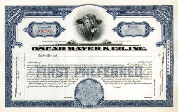 Oscar Mayer and Co., Inc - Stock Certificate