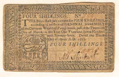 Pennsylvania, Four Shillings,  April 10, 1777
