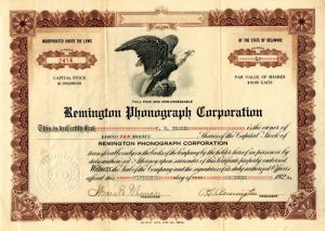 Remington Phonograph Corporation - Stock Certificate
