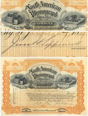 North American Phonograph Co. signed by Jesse H. Lippincott - Fantastic Graphics - 1891 dated Stock Certificate