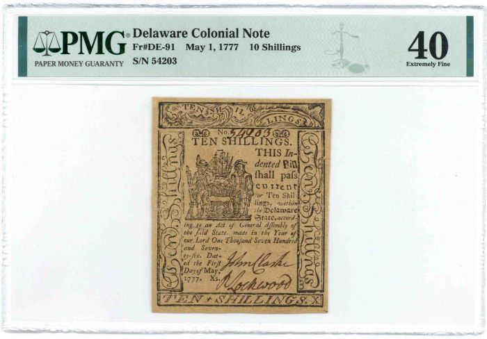 Delaware Colonial Note FR#DE-91 May 1, 1777 10 Shillings PMG Graded 40