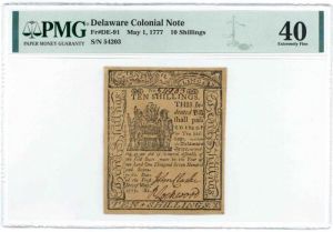 Delaware Colonial Note FR#DE-91 May 1, 1777 10 Shillings PMG Graded 40