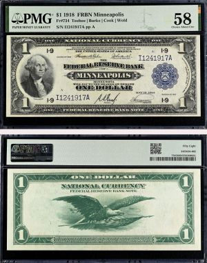 1 Dollar Large Size Note - FR. 734 - 1918 dated FRBN Minneapolis - PMG Grade 58 - United States Paper Money