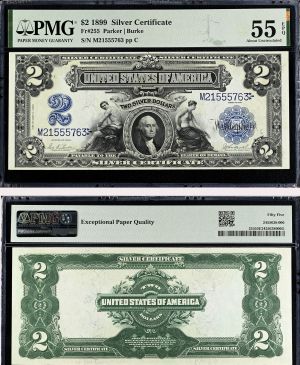 2 Dollars Large Size Note - FR. 255 - 1899 dated Silver Certificate - PMG Grade 55 - United States Paper Money