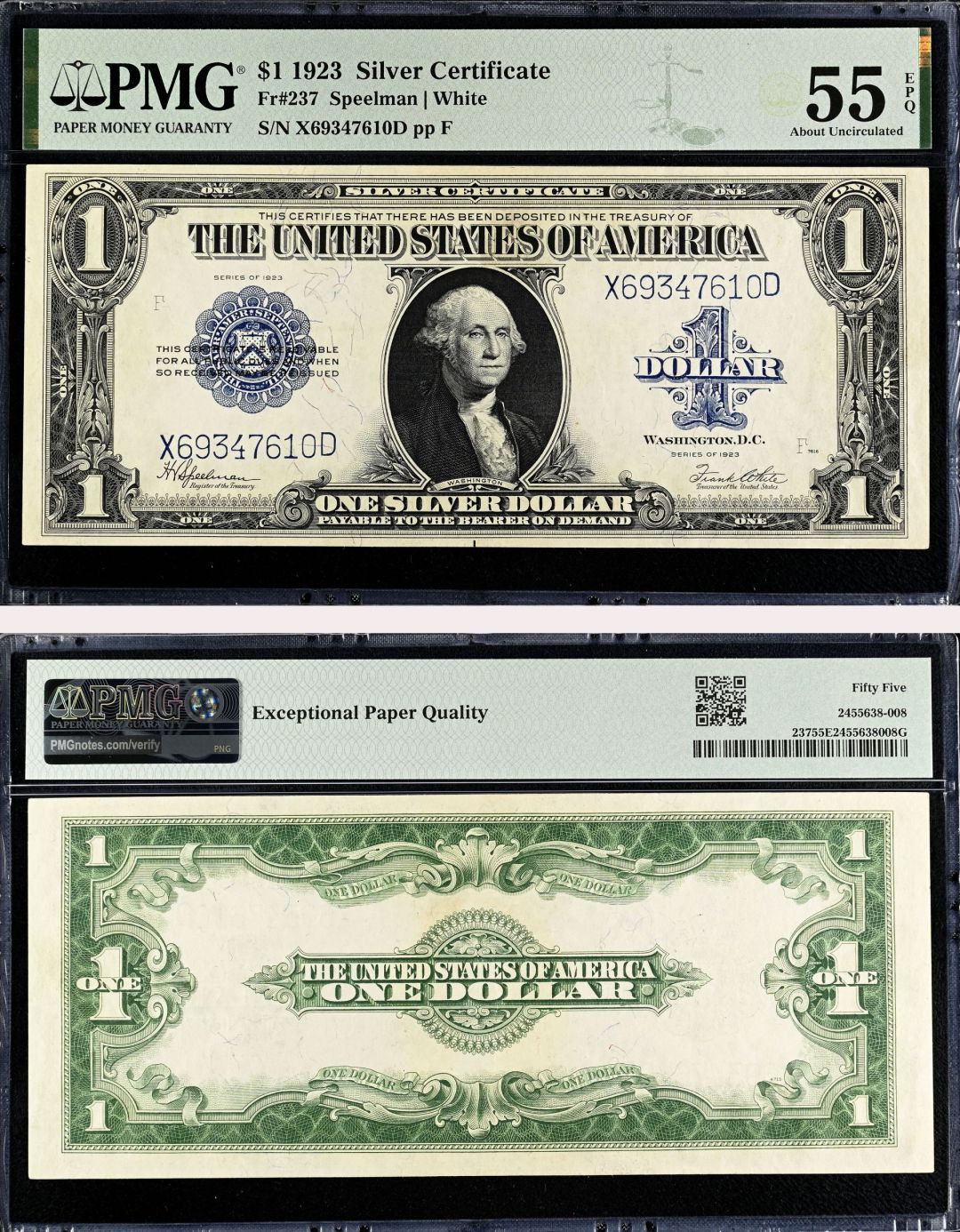 1 Dollar Large Size Note - FR. 237 - 1923 dated Silver Certificate - PMG Grade 55 - United States Paper Money