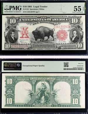 10 Dollars Large Size Note - FR. 122 - 1901 dated Legal Tender - PMG Grade 55 - United States Paper Money