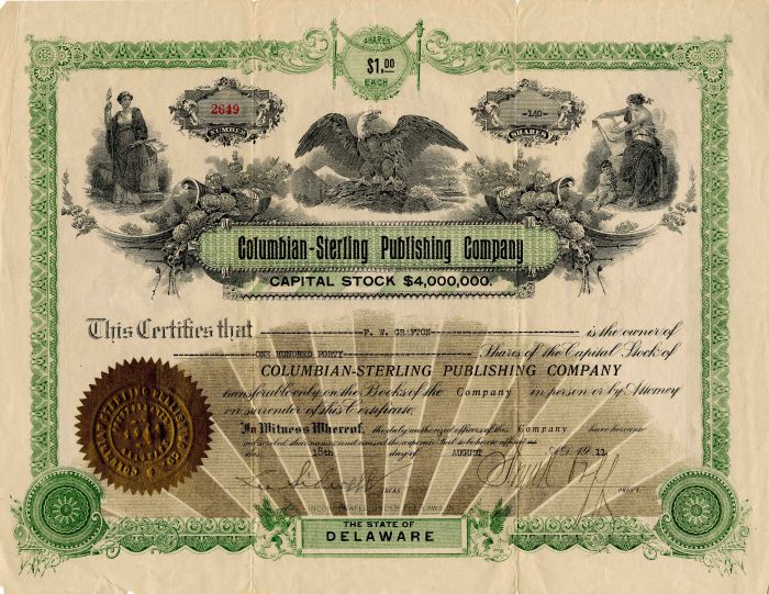 Columbian-Sterling Publishing Co. - Stock Certificate