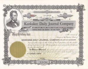 Kankakee Daily Journal Co. - Unissued Stock Certificate