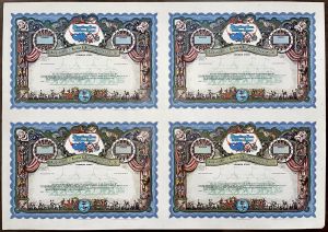 Ringling Bros. Sheet of 4 Proof Certificates - Multicolored Proof Circus Stock Certificates