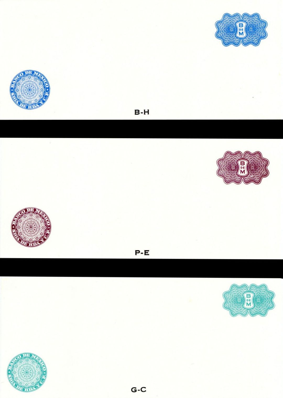 Set of 3 Unissued Mexican Notes - Proof Set of Three Notes from Mexico