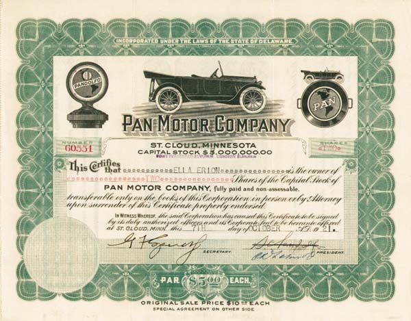 Pan Motor Co - Stock Certificate (Uncanceled)