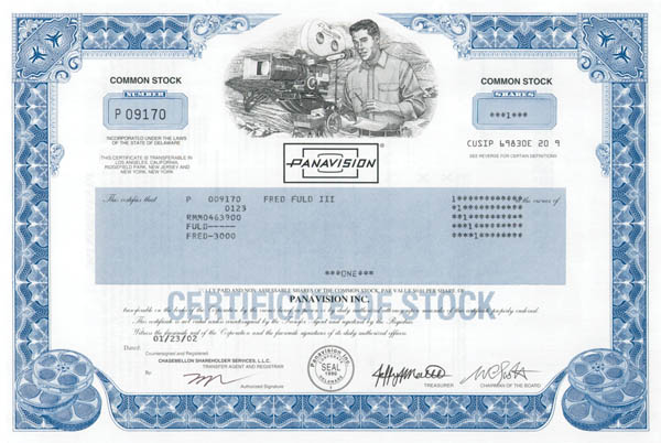 Panavision - Stock Certificate