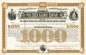 Pine Creek Railway Co. formerly The Jersey Shore, Pine Creek and Buffalo Railway Co. signed by William Kissam Vanderbilt and Chauncey M. Depew - Bond
