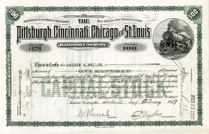 Andrew W. Mellon - Pittsburgh, Cincinnati, Chicago and St. Louis Railroad - Stock Certificate