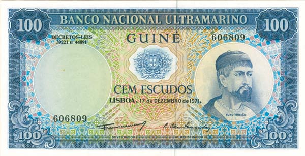 Portuguese Guinea - 100 Escudos - P-45 - 1971 dated Foreign Paper Money