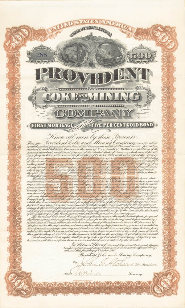 Provident Coke and Mining Co. - $500 Bond