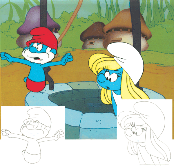 Papa Smurf and Smurfette - Cartoon Cel - Animation Cel