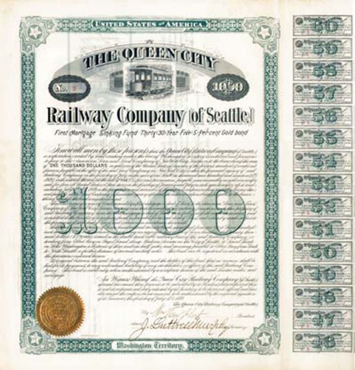 Queen City Railway Co. of Seattle - Bond (Uncanceled)