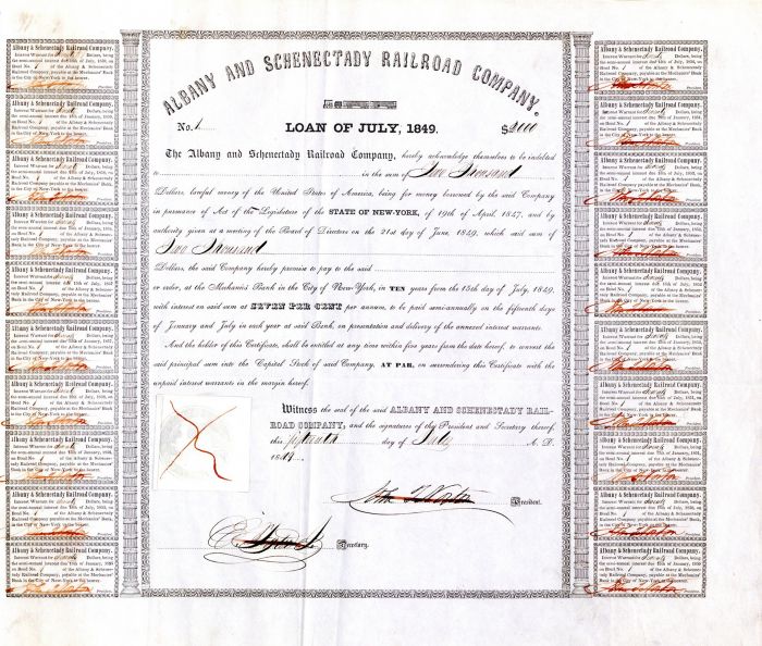 Albany and Schenectady Railroad Co. - Various Denominations Bond