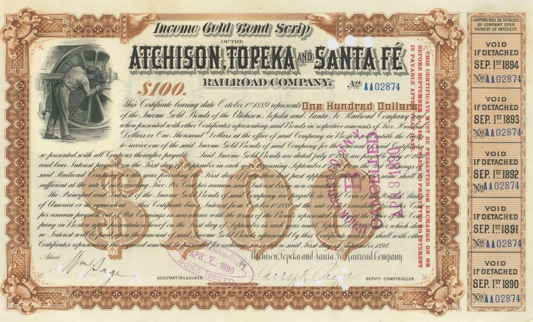 Atchison, Topeka and Santa Fe Railroad Co. - Various Denominations Bond