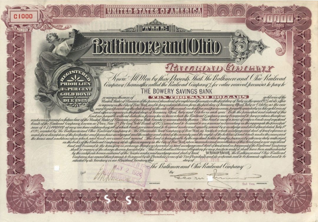 Baltimore and Ohio Railroad Co. - Various Denominations Bond