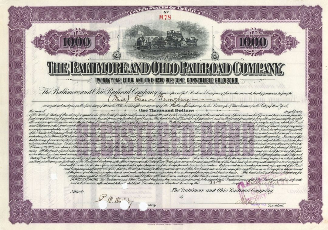 Baltimore and Ohio Railroad Co. - Various Denominations Bond