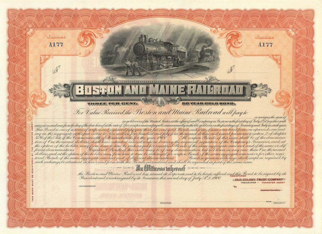 Boston and Maine Railroad - Unissued Bond