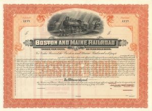 Boston and Maine Railroad - 1900 dated Unissued Railway Gold Bond - Beautiful Train Vignette