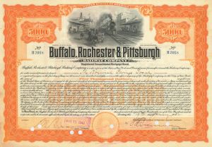 Buffalo, Rochester and Pittsburgh Railway Co. - 1900's-30's dated $5,000 Railroad Mortgage Bond