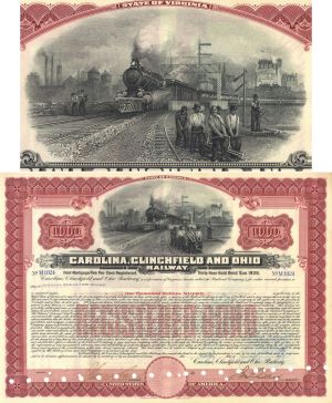 Carolina Clinchfield and Ohio Railway Co. - 1910-20's dated $1,000 North Carolina Railroad Bond