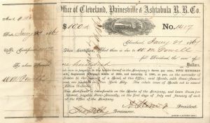 Cleveland, Painesville and Ashtabula R.R. Co. - Very Rare Now - Payment of Dividends Certificate